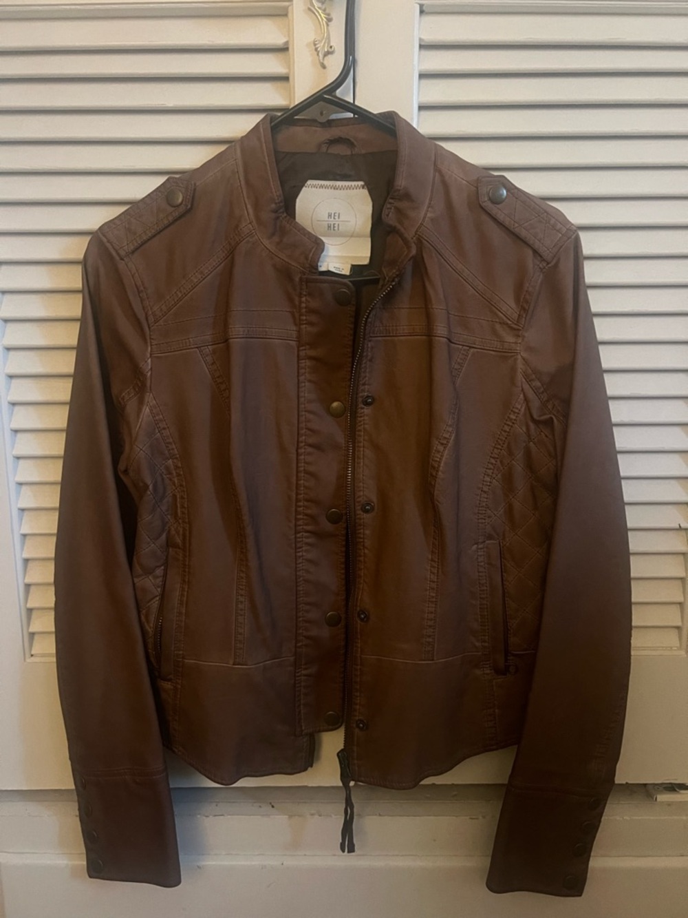 Hei Hei Women's Brown Faux Leather Moto Jacket